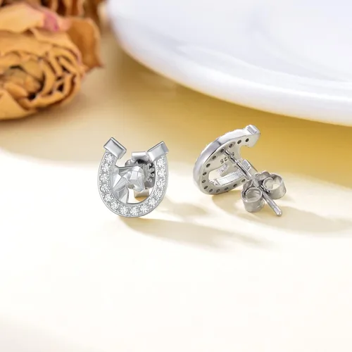 Miniatura 4 de Aretes de plata de ley con diseño de animales para mujer, diseño de herradura, vaca, mariposa, gato, perezoso, koala, ajolote, erizo, ardilla