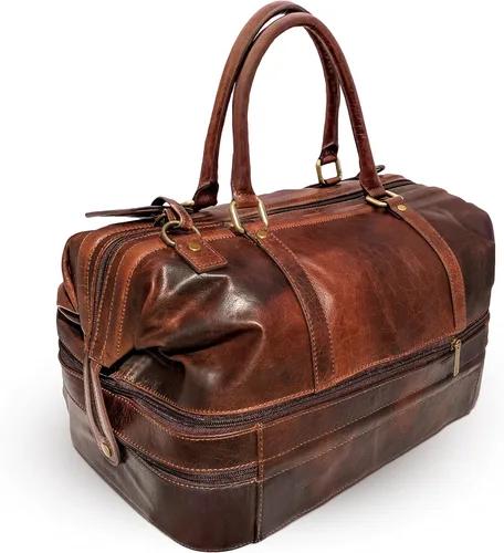Miniatura 4 de Bolsa de viaje de cuero con compartimento para zapatos, Marrón