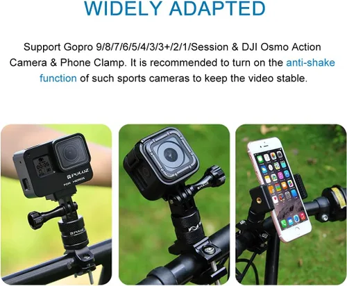 Miniatura 2 de PULUZ Soporte de manubrio para cámara de bicicleta para GoPro Hero 12/11/10/9/8/7/6, Clip de montaje para bicicleta y motocicleta, soporte
