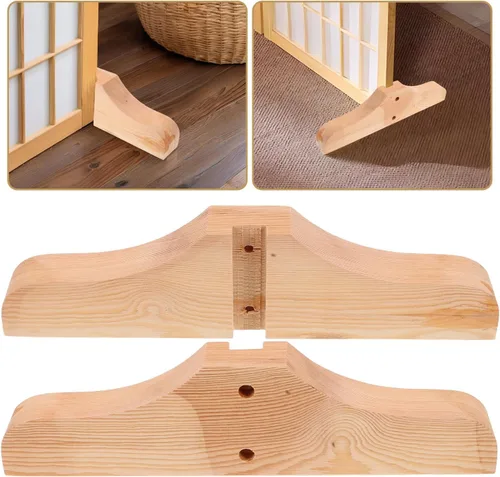 Miniatura 5 de NUOBESTY Base de soporte de suelo para divisor de habitación, 2 pies de madera ligeros, estabilizador de pantalla plegable de estilo japonés