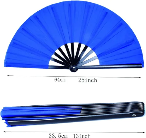 Miniatura 4 de Paquete de 2 ventiladores de mano plegables grandes, ventilador chino azul de Kung Fu Tai Chi, ventilador de tela de nailon para hombres y mujeres