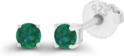 Miniatura 2 de Aretes tipo dormilona de plata de ley 925 chapados en oro de 14 quilates, hipoalergénicos, de 0.118 pulgadas, redondos, con piedra natal genuina