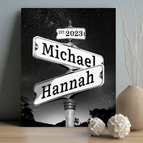 Miniatura 15 de WNNNS Póster de letrero de calle vintage con nombre personalizado para parejas, novia, novio, impresiones en lienzo personalizadas para enamorados