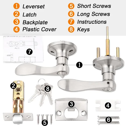 Miniatura 7 de Probrico Keyed Alike - Manija de puerta de níquel cepillado, manijas de puerta de entrada estilo ondulado, manijas de puerta para puertas interiores