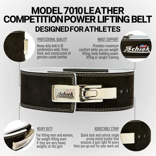 Miniatura 3 de Schiek Sports 7010 Lever Competition Power Weight Lifting Belt - Cinturones de elevación de cuero de gamuza con hebilla de metal de palanca de acero