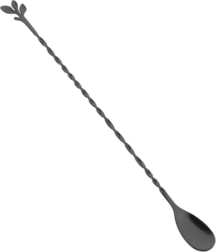 Miniatura 14 de AnSaw Cuchara de cóctel negra de acero inoxidable de 12 pulgadas con mango de hojas, perfecta para mezclar y poner en capas bebidas en tazas altas
