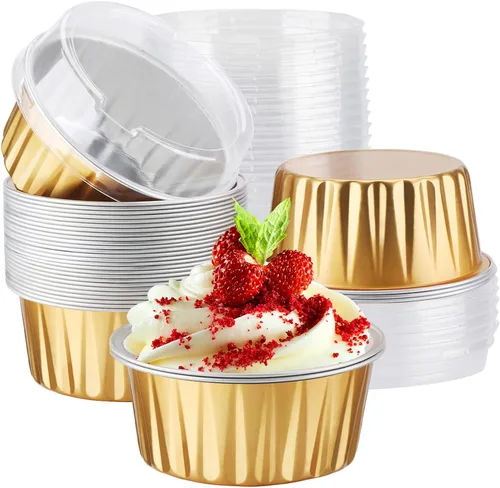 Miniatura 14 de EUSOAR Tazas de aluminio para hornear, paquete de 30 tazas de 5 onzas para cupcakes con tapas, moldes de pastel de 4.2 fl oz, flanes de postres, Azul