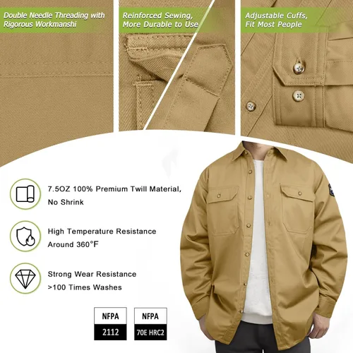 Miniatura 5 de FR Shirts - Camisa de soldadura resistente a las llamas de 7.5 onzas, ropa 100% C FR para hombres, chaqueta de soldadura retardante de fuego