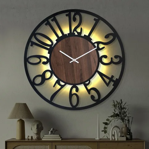 Miniatura 16 de Reloj de pared silencioso de 20 pulgadas con luz nocturna, reloj de pared decorativo que brilla en la oscuridad, funciona con pilas, relojes