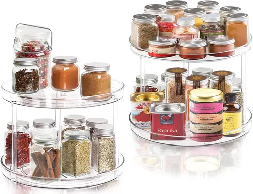Miniatura 5 de Organizador Lazy Susan de 2 niveles para baño, organizador de maquillaje giratorio de 360 grados de 9.25 pulgadas transparente para tocador