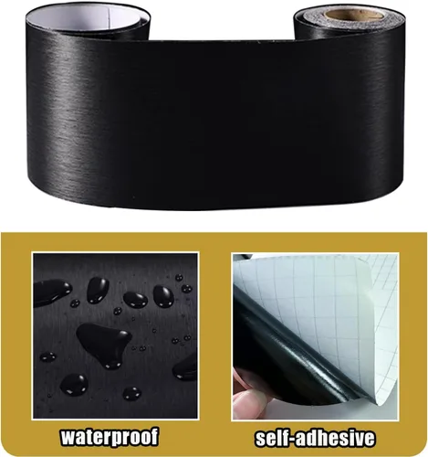 Miniatura 2 de Borde de pared autoadhesivo 3D de color metálico, impermeable, fácil de aplicar, azulejos de cocina y baño, 4.2 x 196.8 pulgadas (negro)