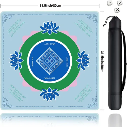 Miniatura 5 de Alfombrilla de Mahjong, alfombrilla de Mahjong para mesa con bolsa, 31.5" x 31.5" de goma antideslizante y de reducción de ruido para juegos de mesa