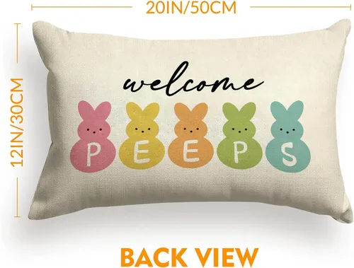 Miniatura 7 de GOOESING Fundas de almohada de Pascua de 12 x 20 pulgadas, funda de cojín de lino para sofá, decoración del hogar