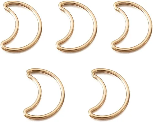 Miniatura 7 de Mega Pet 5 anillos de latón en forma de corazón, chapados en oro de 14 quilates, dije de latón de corazón hueco de San Valentín, dijes colgantes