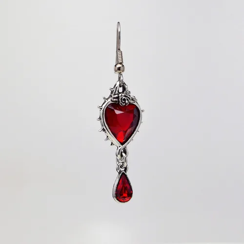 Miniatura 5 de Pendientes colgantes de corazón rojo con cristales austriacos, espinas y rosas, acabado plateado, Metal