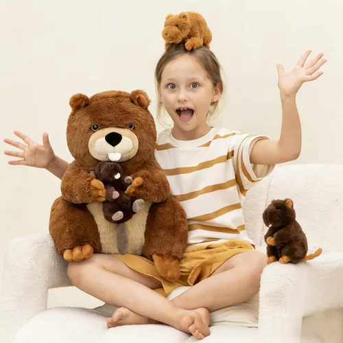 Miniatura 9 de MaoGoLan 4 animales de peluche de castor con tres bebés en el interior, regalo de felpa de castor gigante esponjoso de 17.7 pulgadas, divertidos