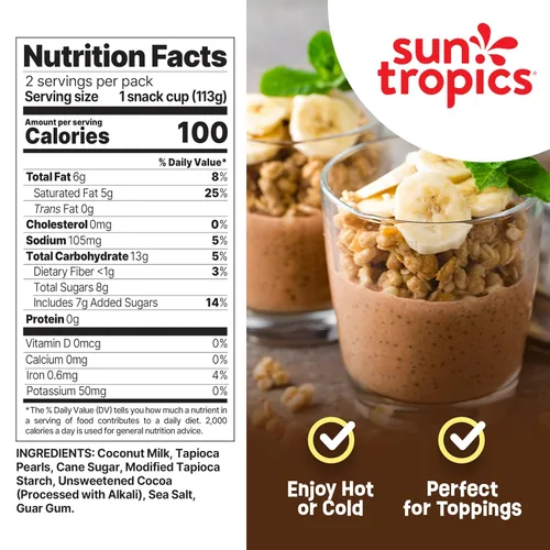 Miniatura 2 de Sun Tropics Pudín de Tapioca, Chocolate Pudines Veganos, Pudines Sin Lácteos Sin Gluten, Sin OGM Copitas de Pudín Listas para Comer 4.0oz