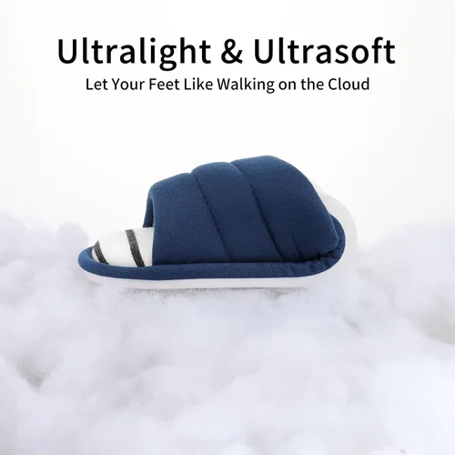 Miniatura 6 de Shevalues Pantuflas con punta abierta para mujer y hombre, de algodón suave, para interior, con espuma viscoelástica, fáciles de poner, pantuflas