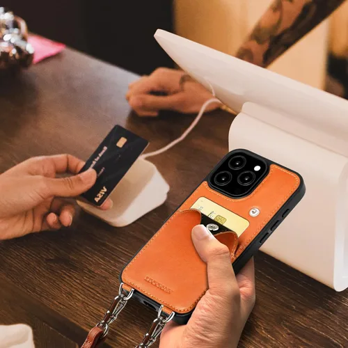 Miniatura 6 de LUCKYCOIN Funda tipo cartera cruzada para iPhone 14 Pro, funda de piel auténtica con protección contra caídas para mujer, con tarjetero expandible