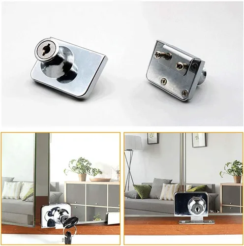 Miniatura 5 de RLECS Cerradura de cristal doble de la puerta con llave similar, escaparate de la exhibición del gabinete Cerraduras de empuje de la puerta