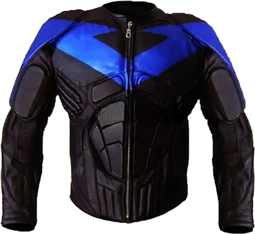 Miniatura 4 de Chaqueta de cuero para motociclista de hombre, negra y azul, con protección y acolchado - Chaqueta de armadura de motociclista
