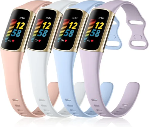 Miniatura 11 de GEAK Paquete de 4 correas delgadas compatibles con correas Fitbit Charge 5/6 para mujeres y hombres, pulseras de repuesto deportivas de silicona