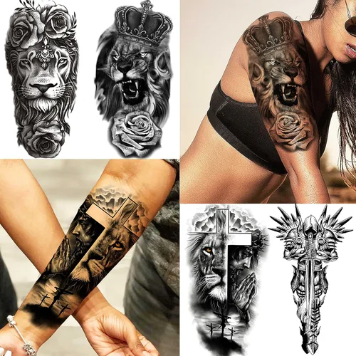 Miniatura 4 de COKTAK 21 hojas de tatuajes temporales negros extra grandes para mujeres y adultos, mito griego con 8 hojas de manga de tatuaje temporal de brazo