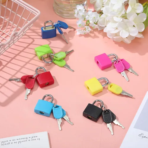Miniatura 5 de Yulejo 35 cerraduras pequeñas con llaves para equipaje, mini candados para maleta, candados de viaje de metal multicolor para escuela, gimnasio