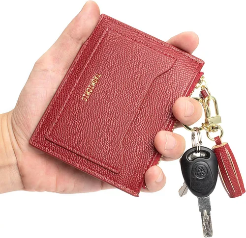Miniatura 71 de Tarjetero delgado con bloqueo RFID, billetera de bolsillo pequeño, con cremallera Keychian para monedero, monedero y tarjetero para mujeres y hombres