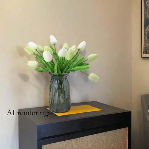 Miniatura 8 de Tulipanes artificiales, 10 cabezas, mini flores artificiales de tacto real, tulipán falso para decoración del hogar, boda, fiesta, ramo de flores