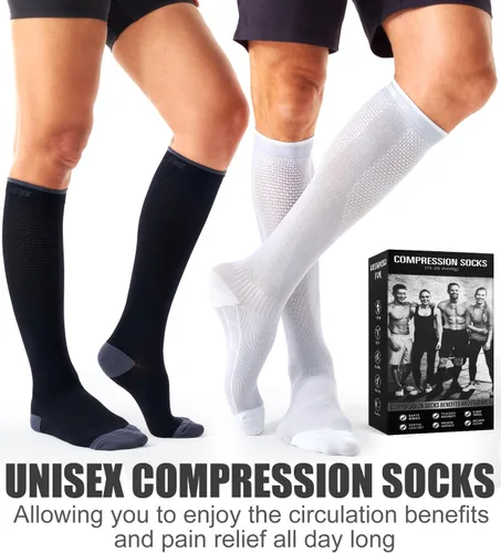 Miniatura 23 de Paquete de 3 pares de calcetines de compresión médica para mejorar la circulación de mujeres y hombres, para correr, hacer deporte y amamantar