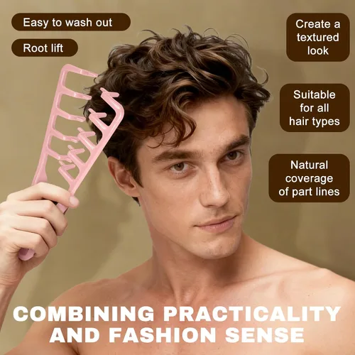Miniatura 5 de Peine de textura – 2 piezas de peine de pelo de dientes anchos para hombres y mujeres (gris+rosa)