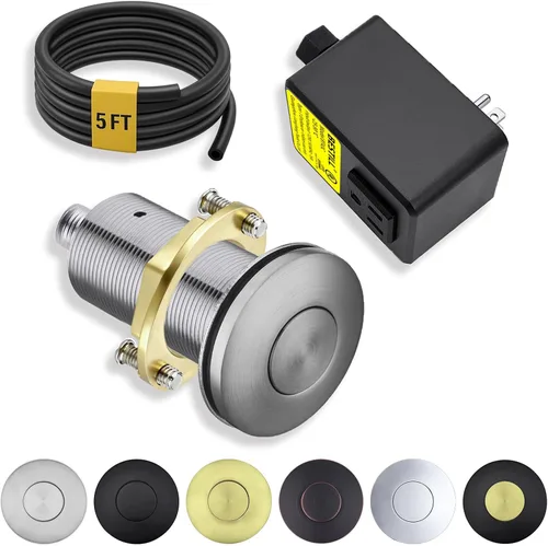 Miniatura 13 de Kit de interruptor de aire para eliminación de basura BESTILL - Certificado UL, botón de presión de 3.6" de largo en acero inoxidable con acabado