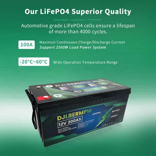 Miniatura 3 de Batería de litio, batería LiFePO4 de 12V 200Ah de fosfato de hierro, batería recargable de ciclo profundo, BMS incorporado, adecuado para energía