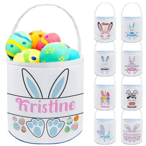 Miniatura 20 de Cesta de Pascua personalizada con nombre, bolsas de lona personalizadas para niños, cestas de Pascua para bebés, niños y niñas, color azul