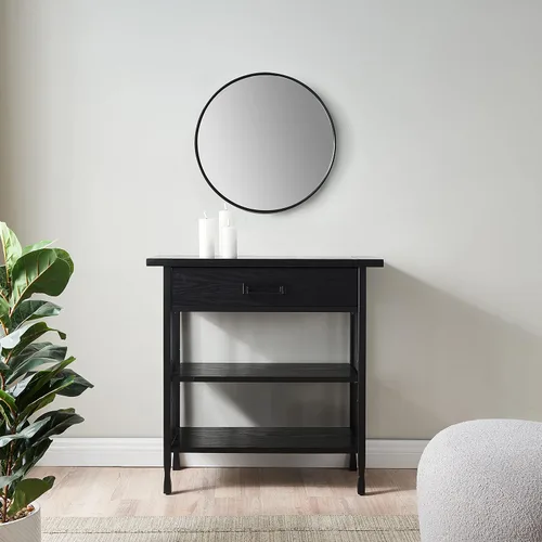 Miniatura 2 de Leick Home Ironcraft Estantería de madera maciza, 1 cajón, 2 estantes, herrajes ennegrecidos, lados de listones, fácil montaje, negro lavado, 12