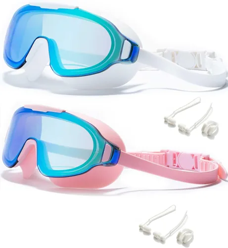 Miniatura 13 de Gafas de natación, gran angular antivaho y a prueba de fugas UV, gafas de natación de moda para hombres y mujeres Espejo deslumbrante blanco