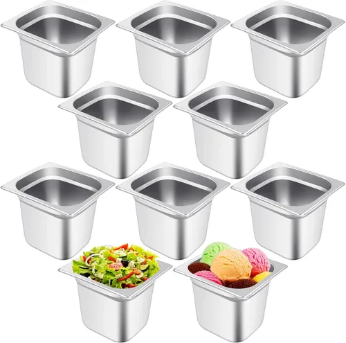 Miniatura 10 de Thenshop Paquete de 10 sartenes de acero inoxidable para hoteles de 1/4 de 6 pulgadas de profundidad, bandeja de comida de metal comercial