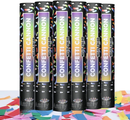 Anfly Paquete de 6 unidades de 12 pulgadas, cañones de confeti multicolor para celebración de bodas, fiestas de confeti para cumpleaños, graduación,
