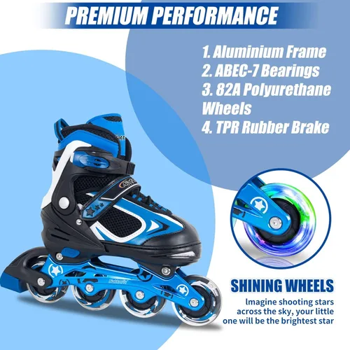 Miniatura 4 de Nattork Blade - Patines para niños con rueda iluminada, para exteriores e interiores, patines negros en línea iluminados para niños pequeños de 5 a