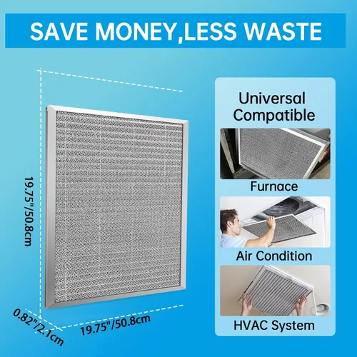 Miniatura 4 de UBeesize - Filtro de aire reutilizable de 20 x 20 x 1 pulgadas, lavable, MERV 8, permanente, electrostático, para aire acondicionado y HVAC