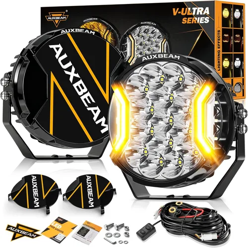 Miniatura 12 de Auxbeam Serie V-MAX 204W Luces LED de Conducción en Pod, Luz de Proyección Rectangular de 7 Pulgadas para Todo Terreno con DRL Ámbar y Luz Trasera
