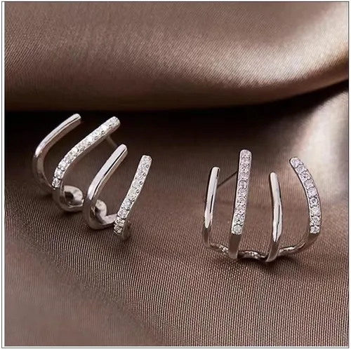Miniatura 6 de Aretes de aro de oro de moda para mujer, chapados en oro de 14 quilates, aretes de plata de ley con circonitas cúbicas AAAA+, aretes de aro dobles