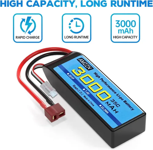 Miniatura 7 de Batería Lipo de 7.4V 3000mAh 35C 2S T-Plug con cable de carga USB para coche RC, modelo de camión, barco de control remoto, RC Quadcopter Qircraft