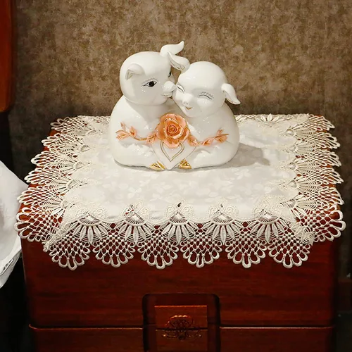 Miniatura 2 de Hsvanyr Manteles suaves bordados de encaje cremoso, bufandas para mesita de noche con exquisitas flores, vintage, shabby chic para bodas