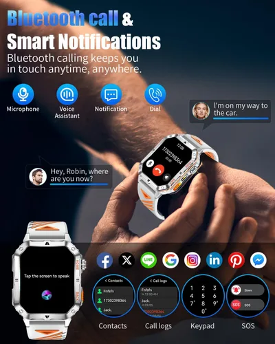 Miniatura 6 de Military Smarty Watch for Men, 2.01" Smartwatch with 1200mAh Battery, Flashlight, Answer/Make Calls, Heart Rate/Sleep Monitor 100+ Sport Modes