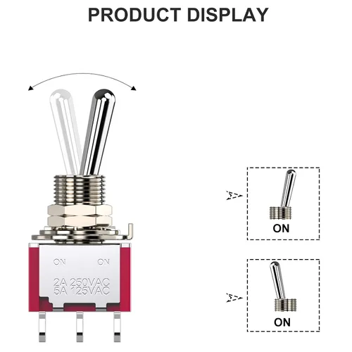Miniatura 2 de Interruptor de palanca AC 5A/125V 2A/250V 3 pines On/On 2 Posiciones SPDT Mini Interruptor de palanca miniatura Tablero de salpicadero de coche