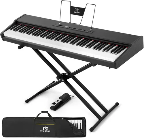 Teclado de piano MUSTAR 88 teclas con teclado ponderado, teclado digital de piano de 88 teclas semi ponderado con soporte, piano eléctrico de tamaño