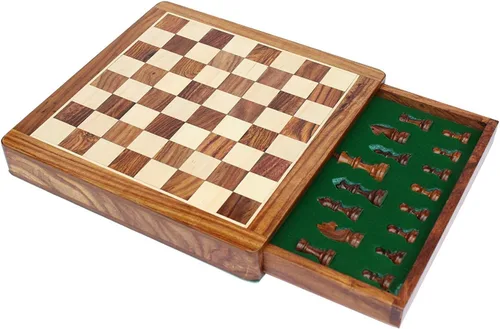 Miniatura 6 de Juego de mesa de ajedrez de madera con piezas magnéticas (12 x 12 pulgadas, no plegable con cajón)