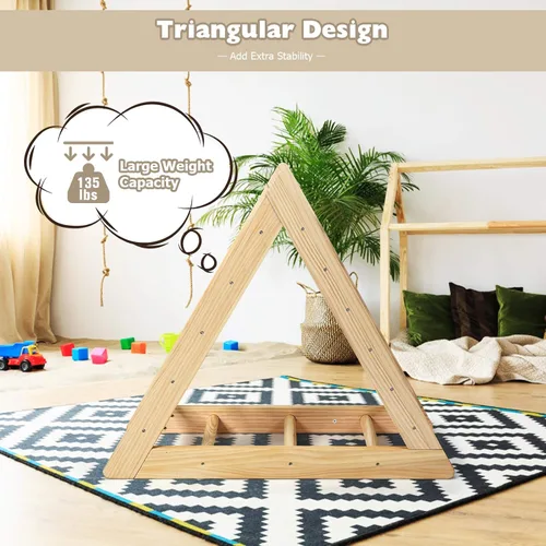 Miniatura 4 de GLACER Escalera triangular de madera para escalar, escalador triangular para niños pequeños con 3 escaleras de escalada diferentes para niños de 3